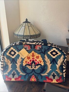 Atenti Blue Floral Patterned Travel Cosmetic Bag